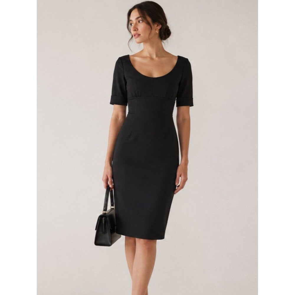 Diane Von Furstenberg Minimalist Black Fitted Dress Square Scoop Neck Timeless 2